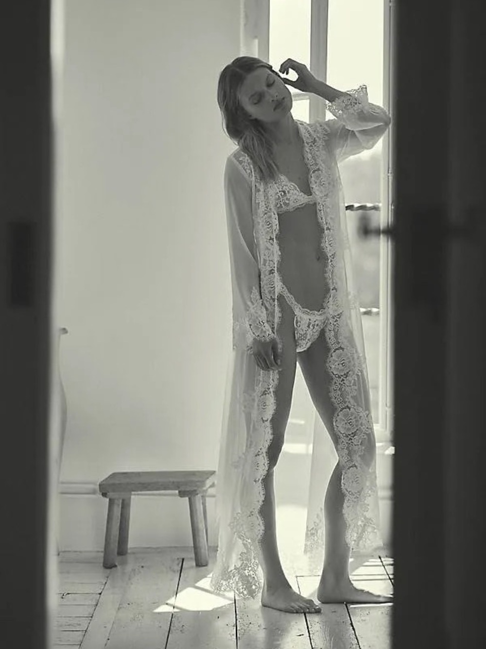 Delicate White Lace Sheer Robe for Women